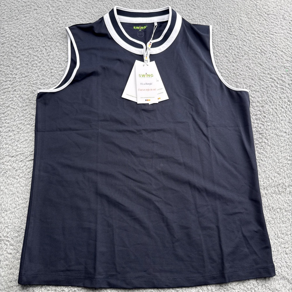 SWING CONTROL Golf Top Womens Large Black Pique Sleeveless Mock Zip Pickleball